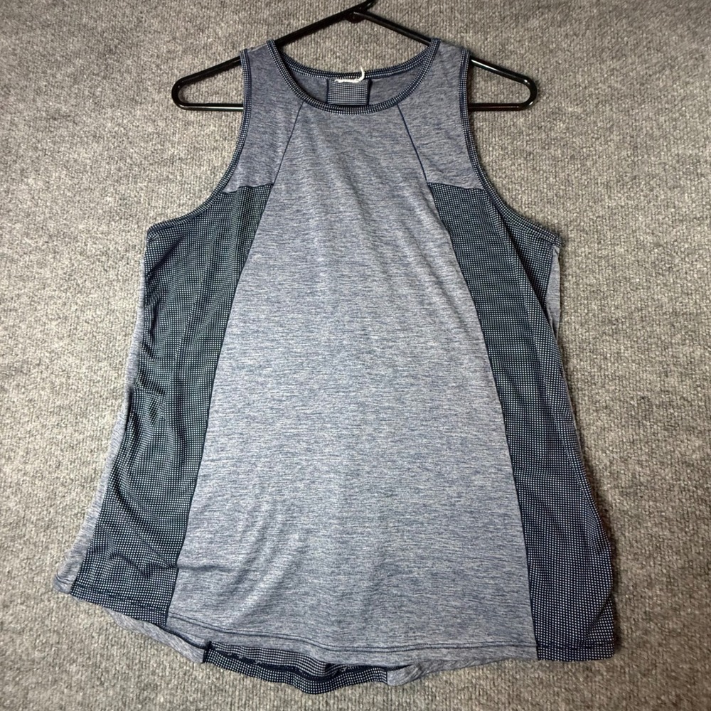 Womens Blue Heathered Racerback Activewear Tank Top Mesh Panels Size M
